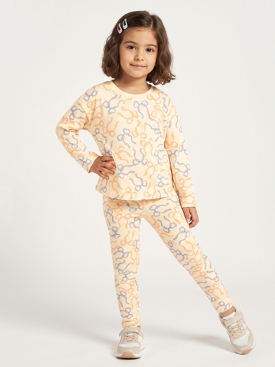 Crew Neck Long Sleeves T-Shirt with Bow Print