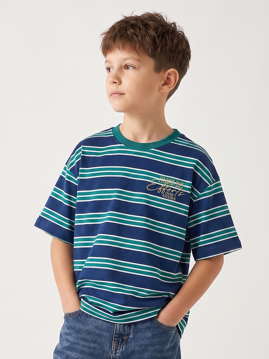 Crew Neck Short Sleeves T-Shirt with Stripes