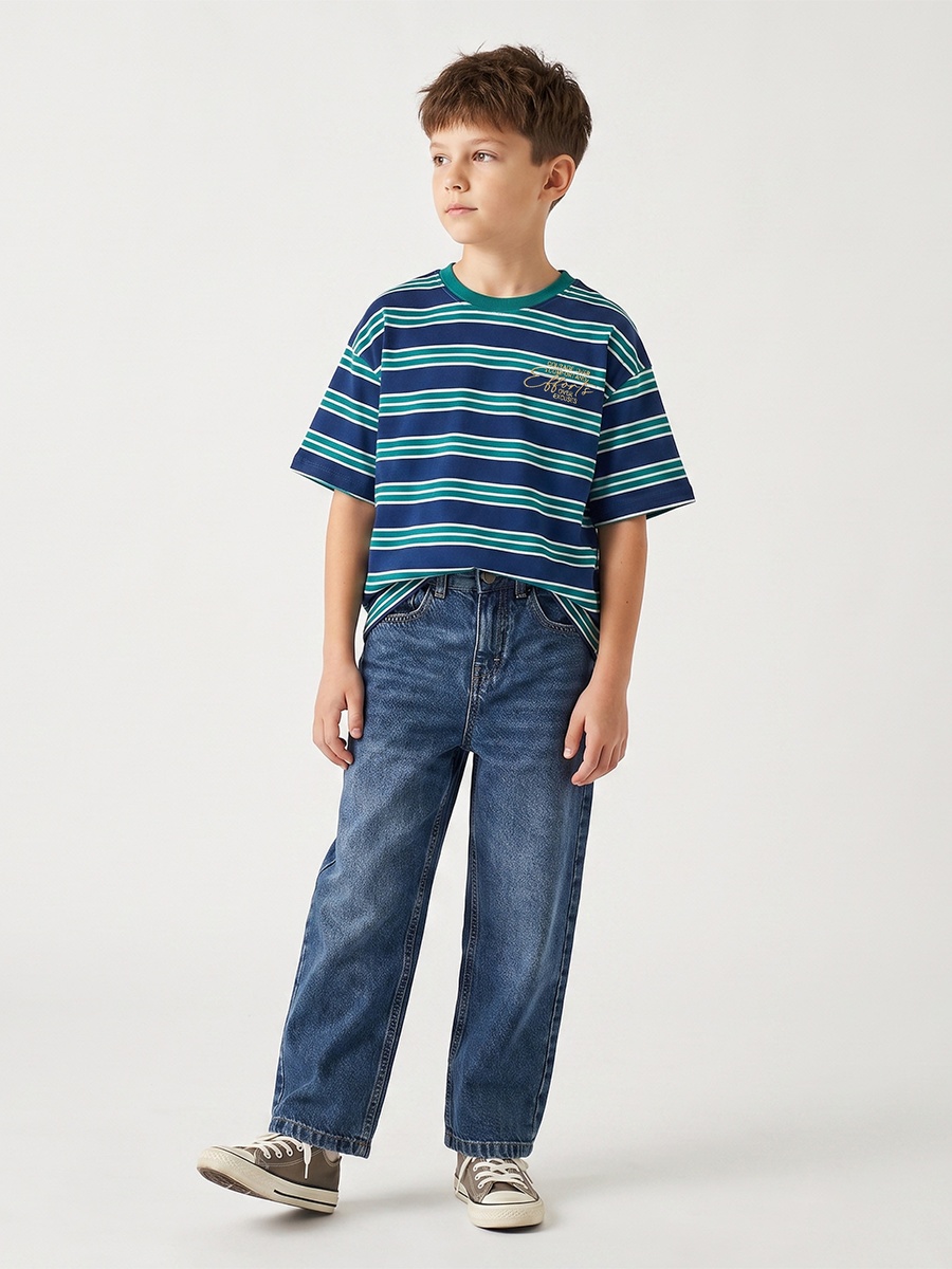 Crew Neck Short Sleeves T-Shirt with Stripes