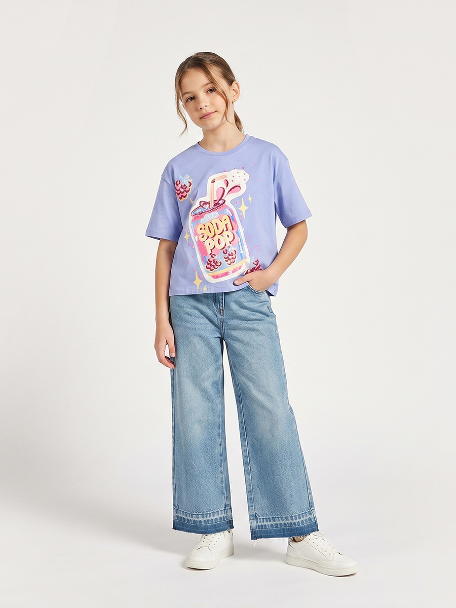 Crew Neck Short Sleeves T-Shirt with Butterfly Print