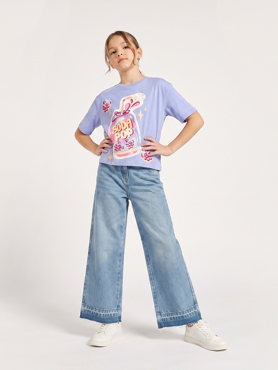 Crew Neck Short Sleeves T-Shirt with Butterfly Print