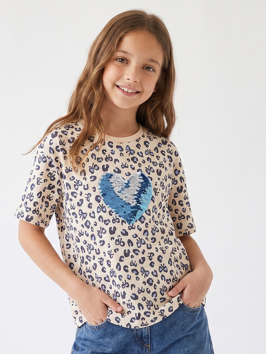 Crew Neck Short Sleeves T-Shirt with Butterfly Print