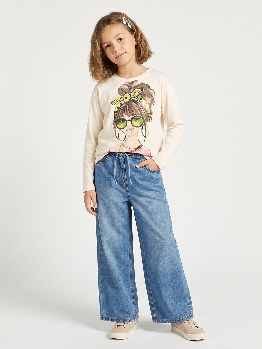 Crew Neck Long Sleeves T-Shirt with Illustrated Print