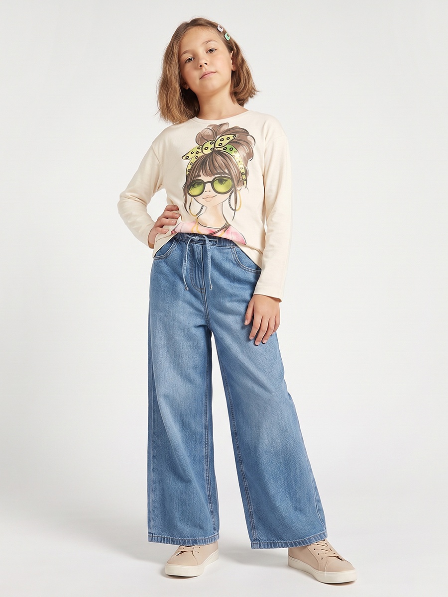 Crew Neck Long Sleeves T-Shirt with Illustrated Print