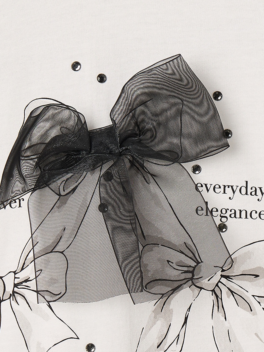 Crew Neck Short Sleeves T-Shirt with Bow Applique