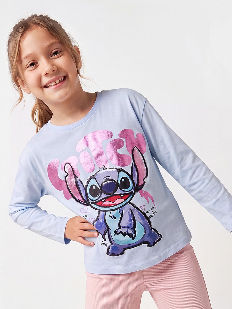 Crew Neck Long Sleeves T-Shirt with Stitch Print