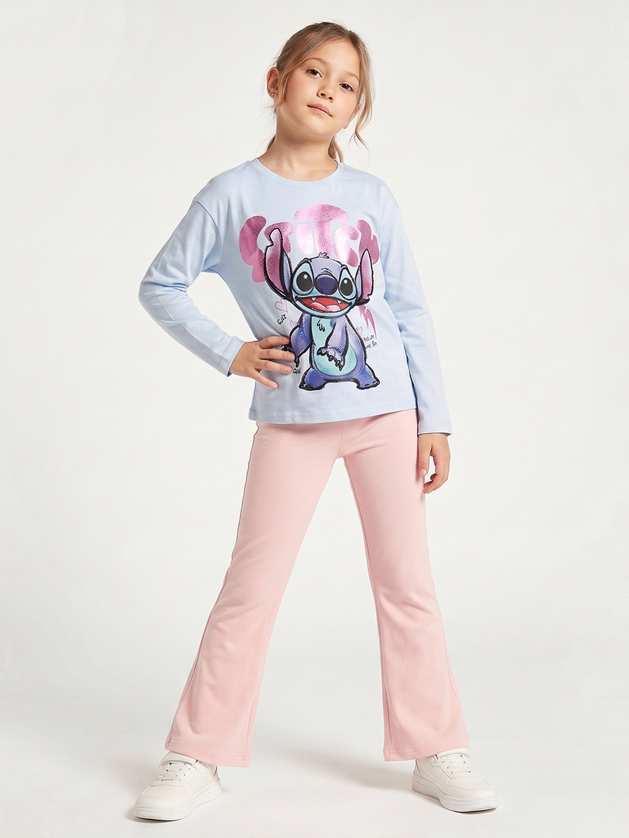 Crew Neck Long Sleeves T-Shirt with Stitch Print