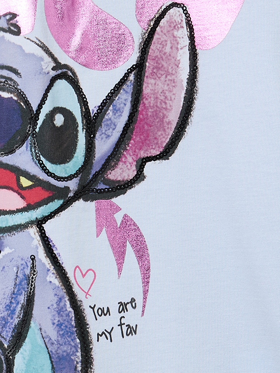 Crew Neck Long Sleeves T-Shirt with Stitch Print