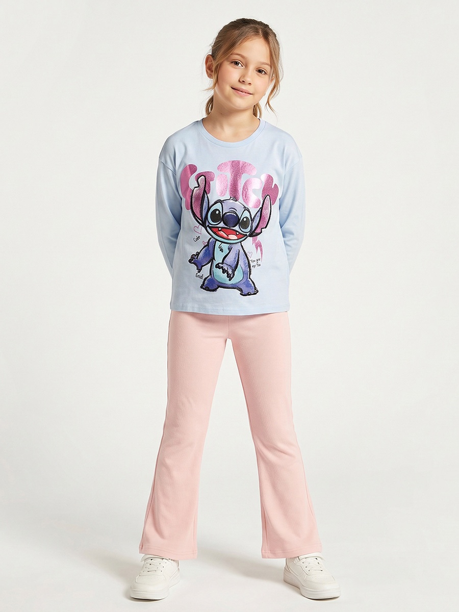 Crew Neck Long Sleeves T-Shirt with Stitch Print