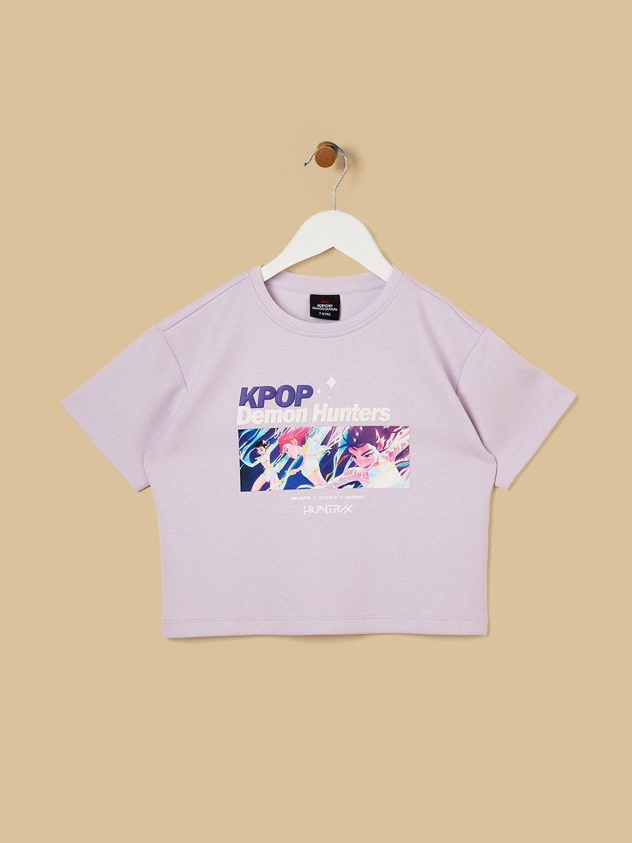 KPop Demon Hunters Print Oversized T-Shirt with Wide Leg Cargo Pants