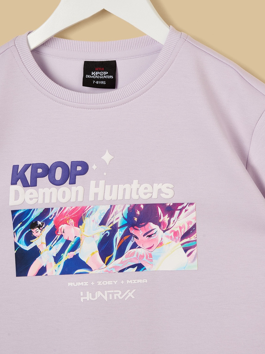 KPop Demon Hunters Print Oversized T-Shirt with Wide Leg Cargo Pants