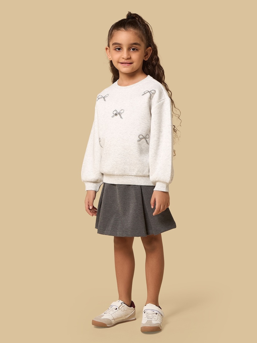 Bow Embellished Sweatshirt and Skirt Set