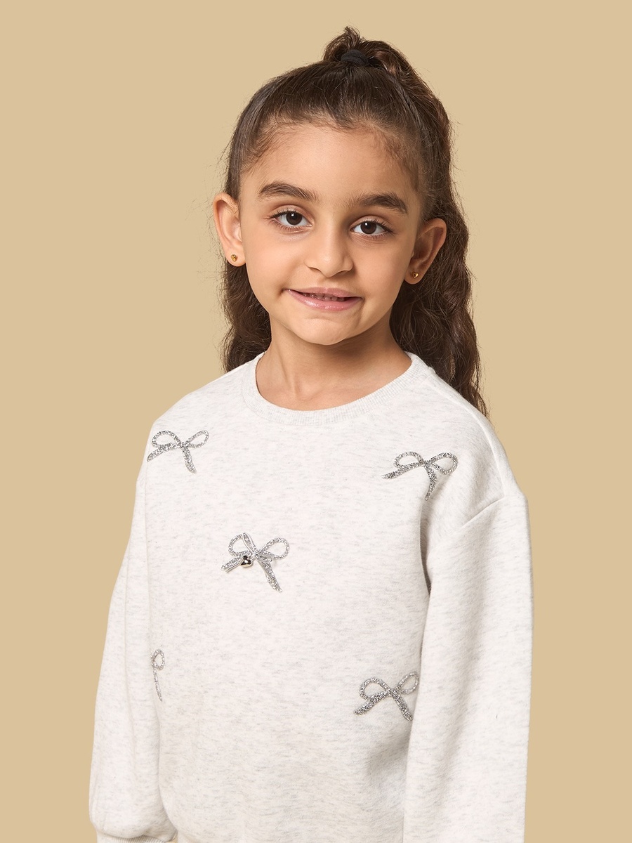 Bow Embellished Sweatshirt and Skirt Set