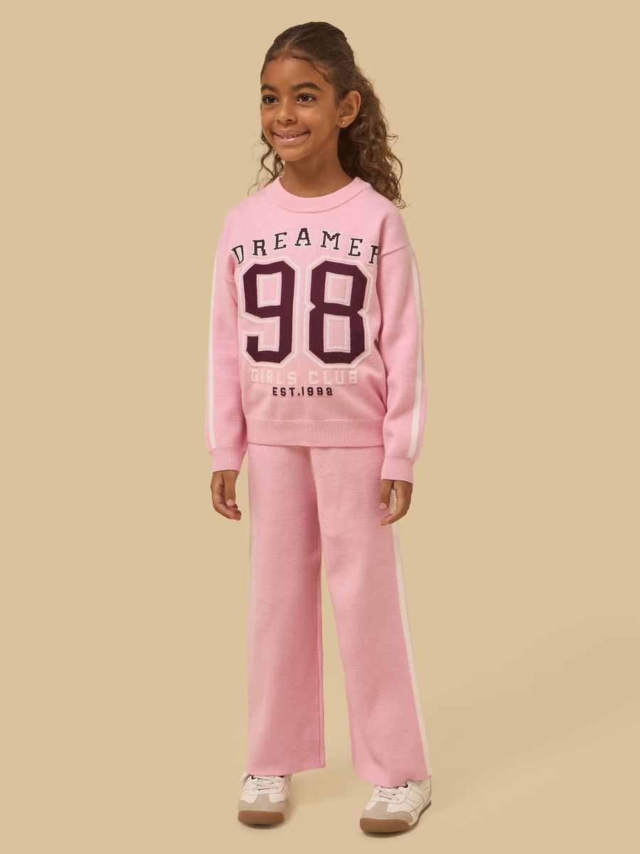 Varsity Print Sweater and Wide Leg Pants Set