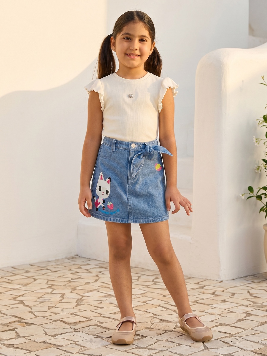 Gabbys Print Denim Cotton Skirt