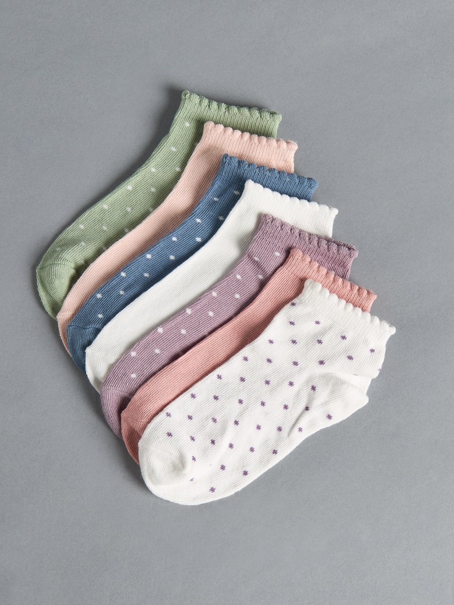 Pack of 7 - Assorted Ankle Length Socks with Scallop Hem