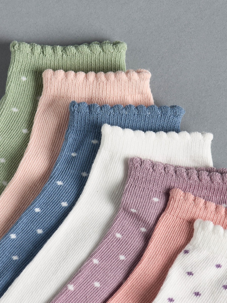 Pack of 7 - Assorted Ankle Length Socks with Scallop Hem