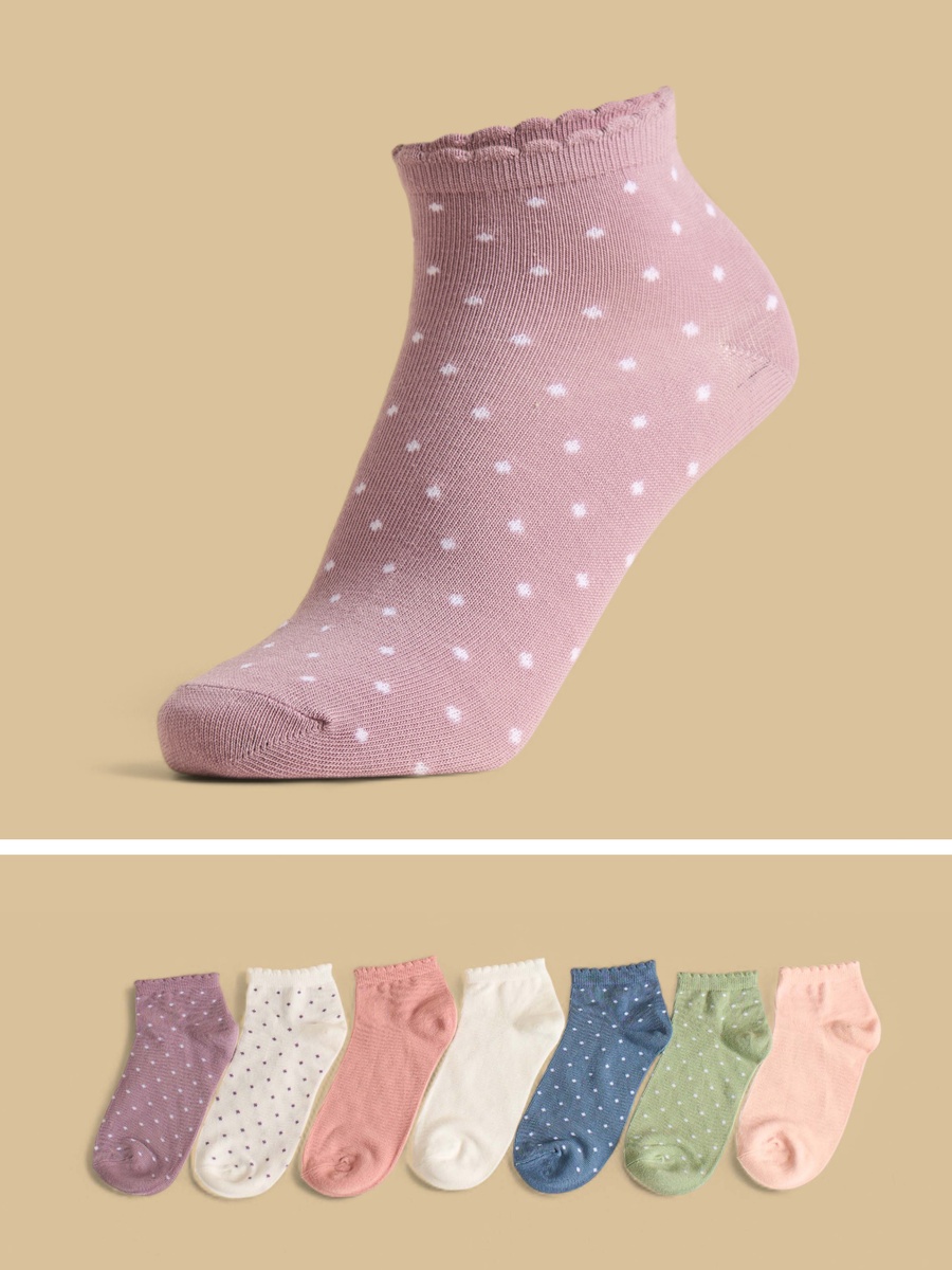 Pack of 7 - Assorted Ankle Length Socks with Scallop Hem
