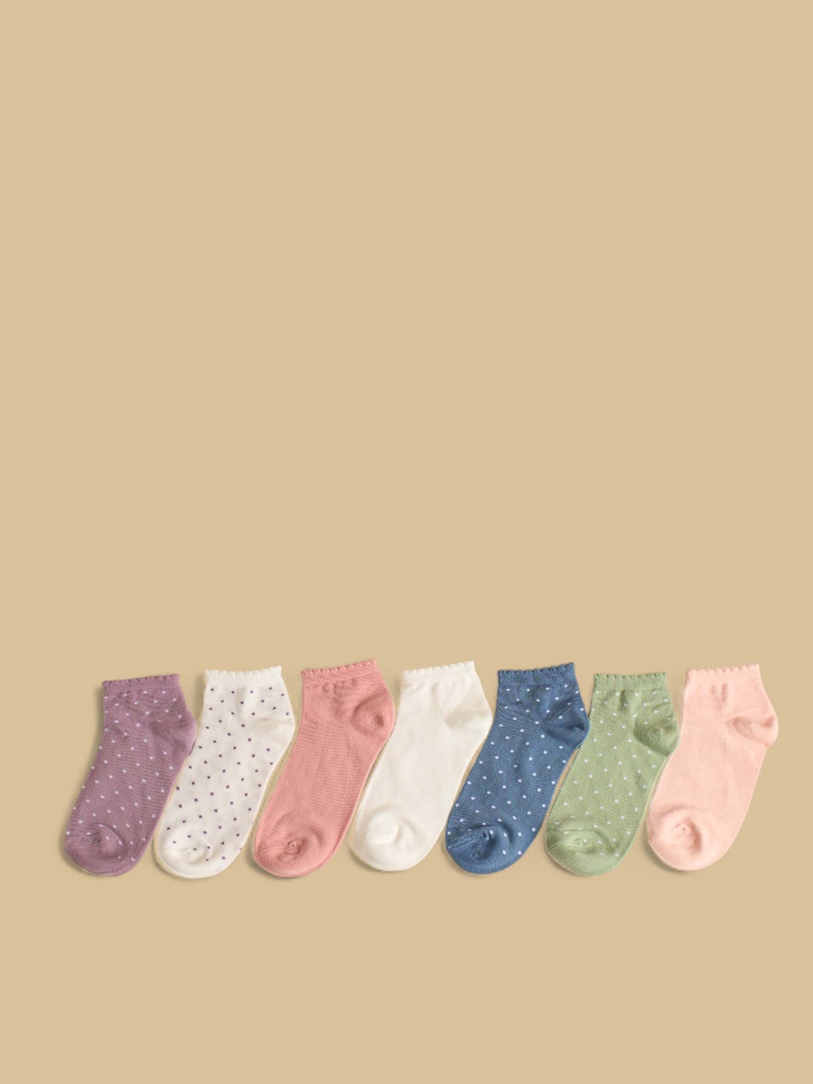Pack of 7 - Assorted Ankle Length Socks with Scallop Hem