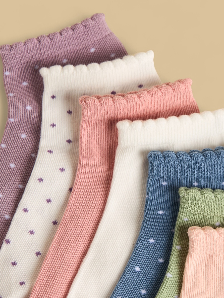 Pack of 7 - Assorted Ankle Length Socks with Scallop Hem