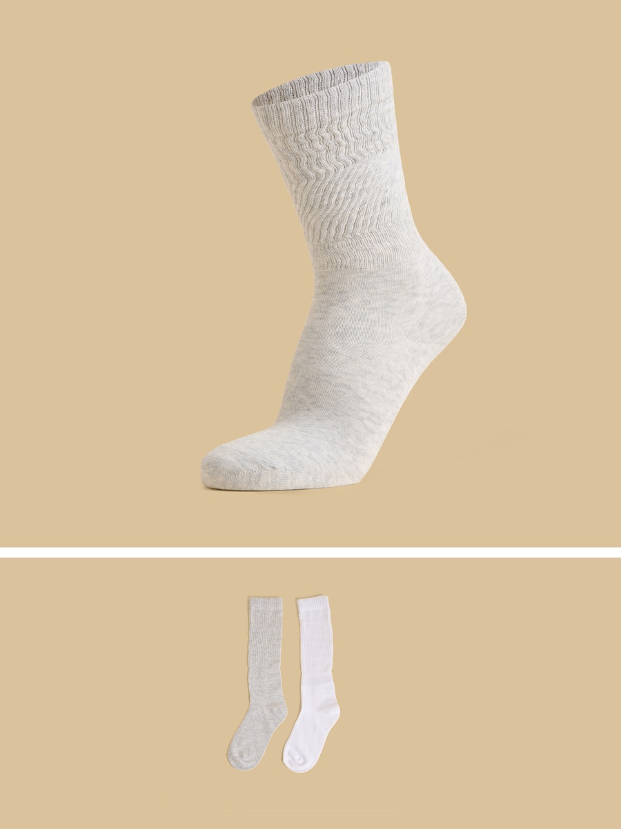 Pack of 2 - Ribbed Full Length Slouch Socks