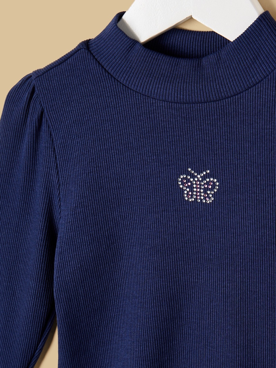 Butterfly Embellished Ribbed Cotton Top