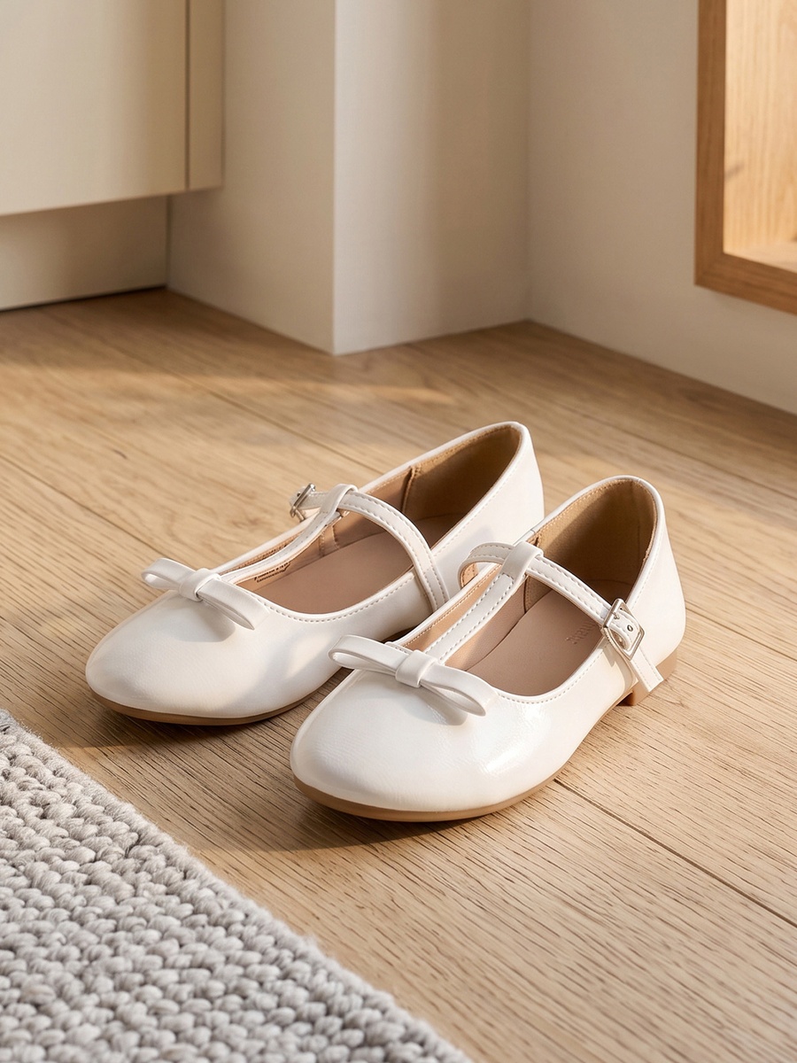 Bow Accent Ballerina Shoes with Hook and Loop Closure