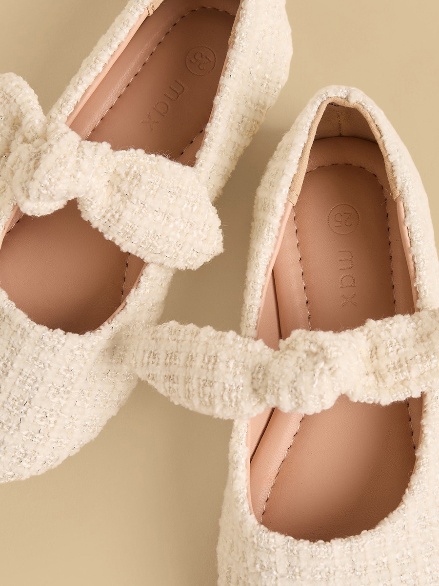 Tweed Textured Ballerina Shoes