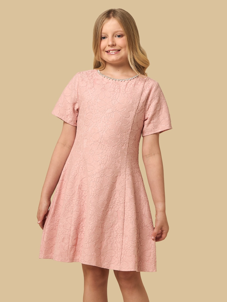 Embellished Bonded Lace A-line Dress