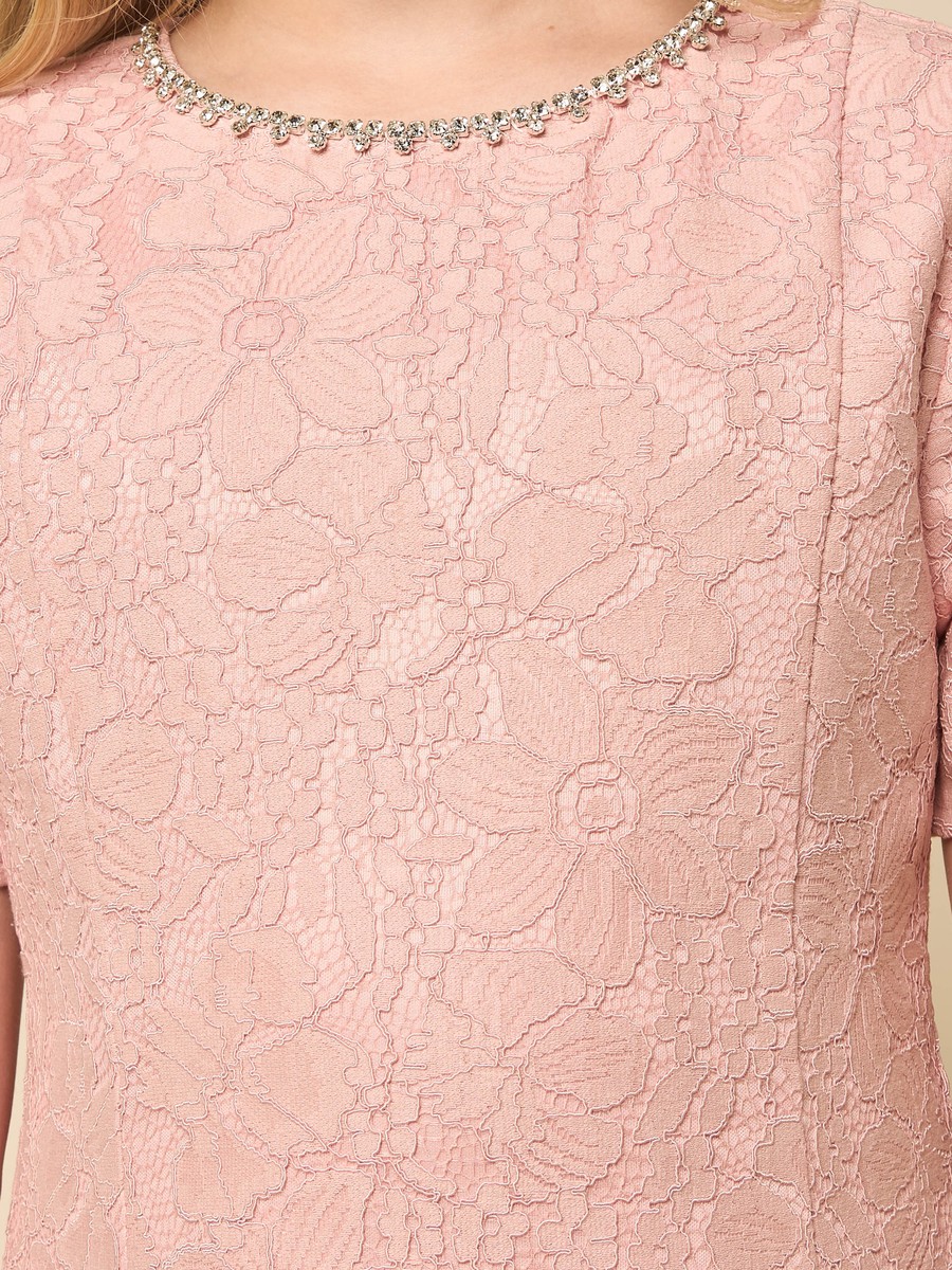Embellished Bonded Lace A-line Dress
