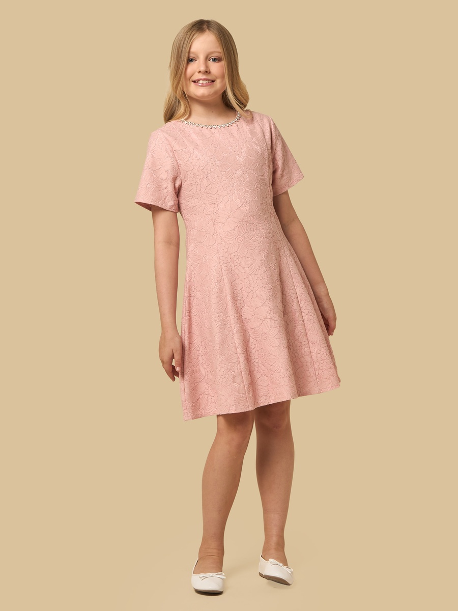 Embellished Bonded Lace A-line Dress
