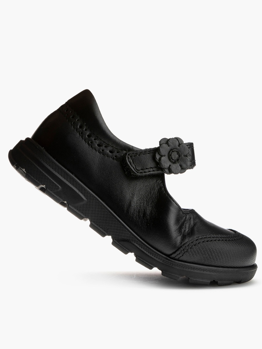Girls Floral Applique Mary Jane School Shoes
