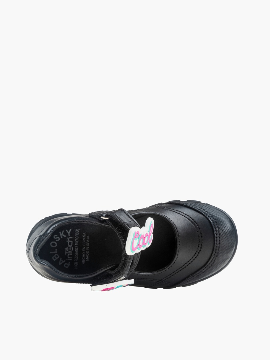 Girls Leather Hook and Loop School Shoes