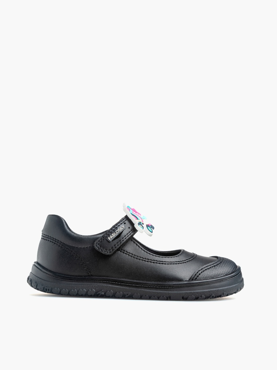 Girls Applique Hook and Loop Mary Jane School Shoes