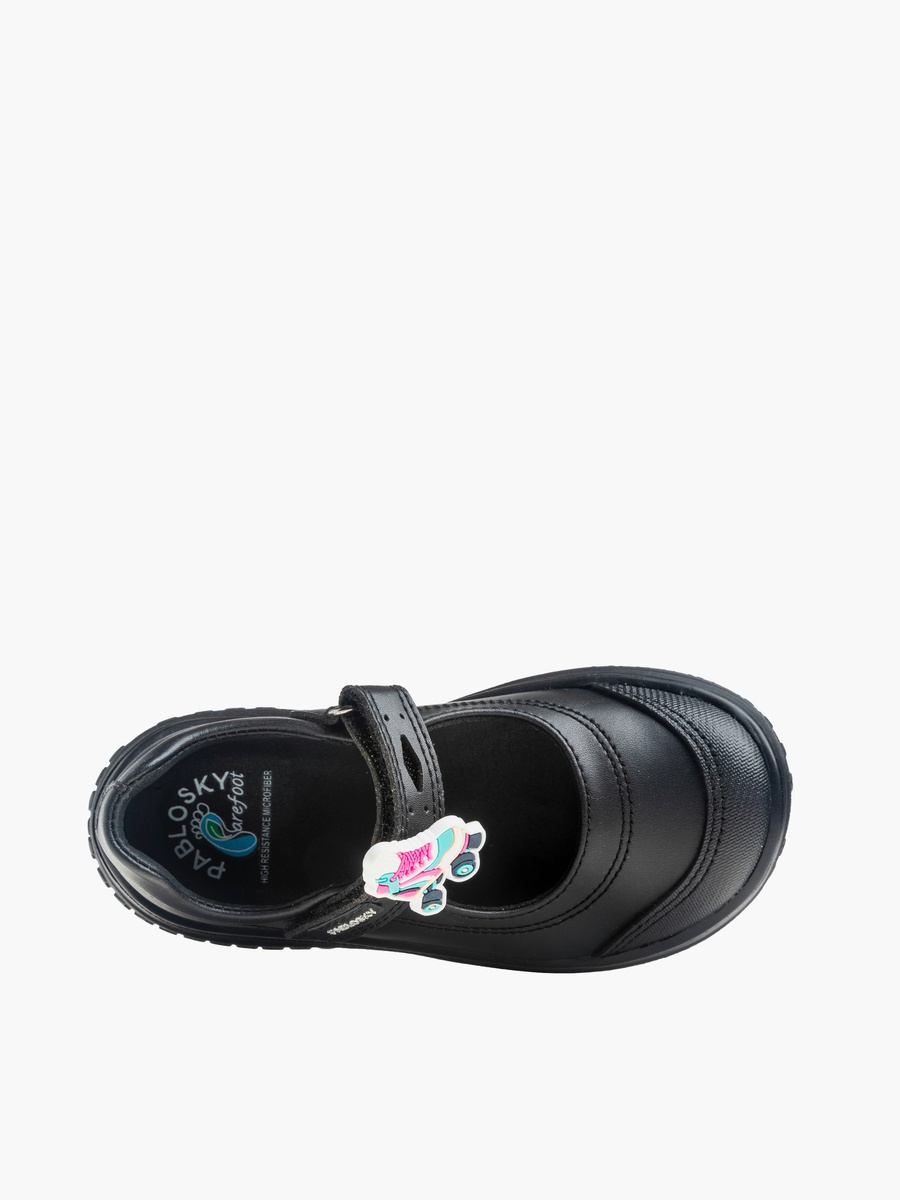 Girls Applique Hook and Loop Mary Jane School Shoes