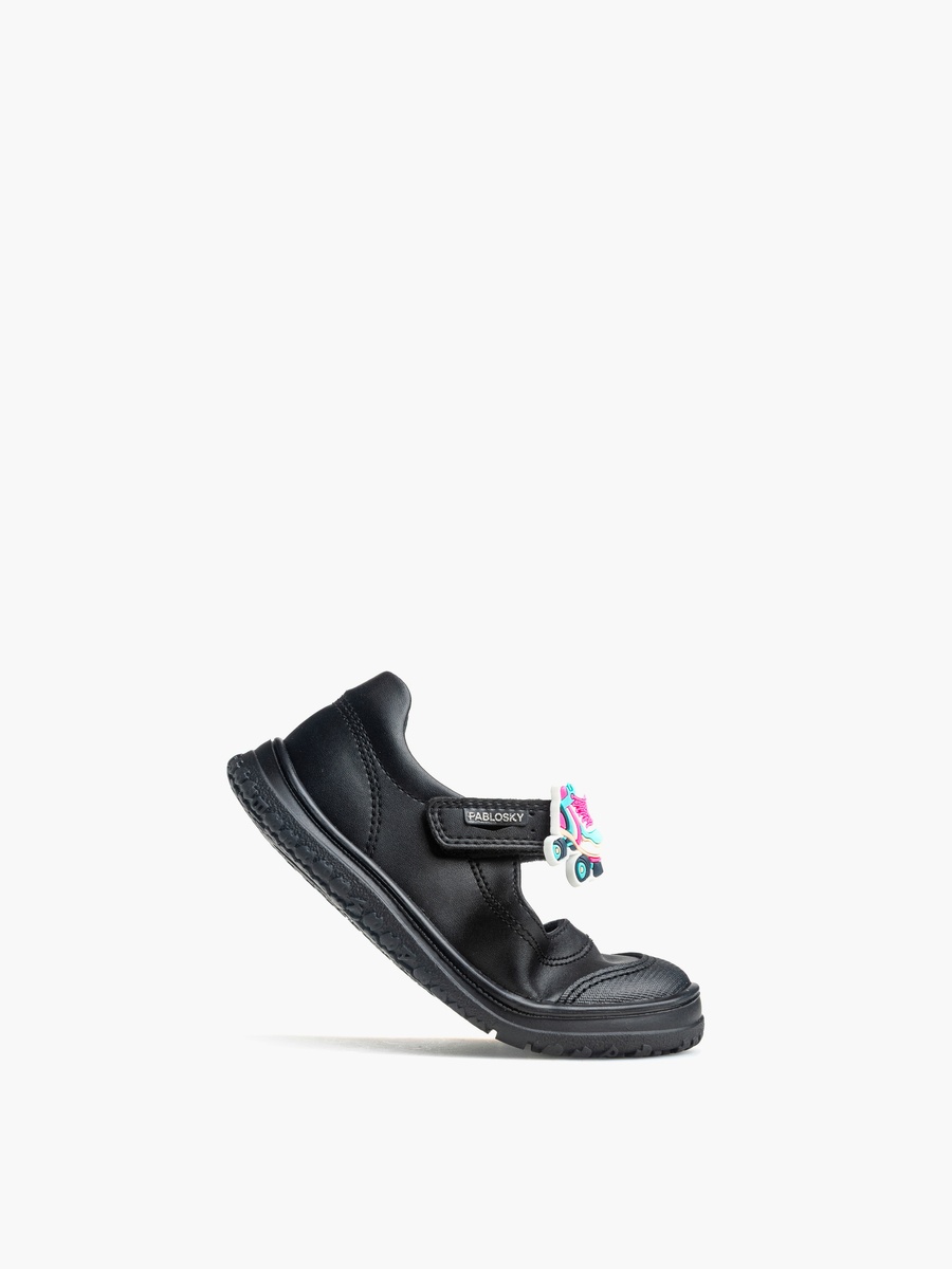Girls Applique Hook and Loop Mary Jane School Shoes