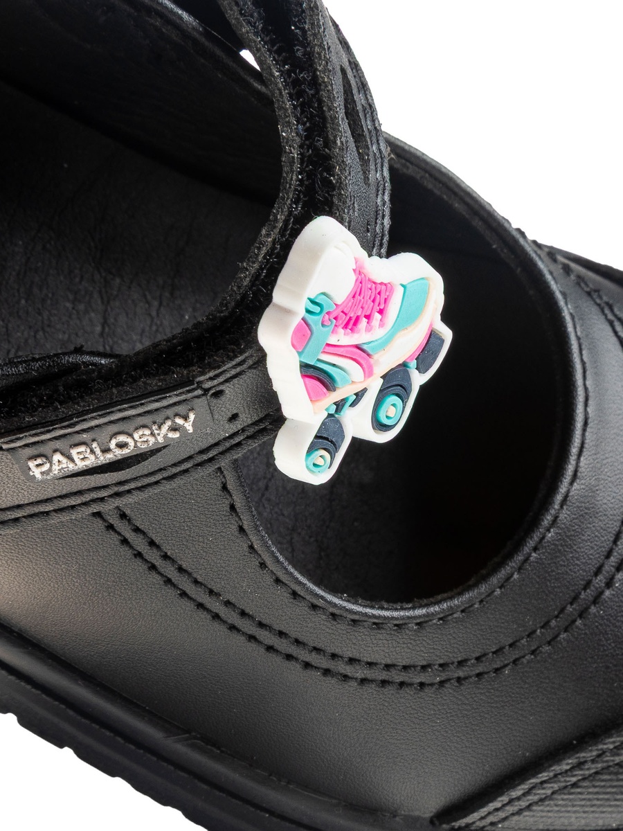 Girls Applique Hook and Loop Mary Jane School Shoes