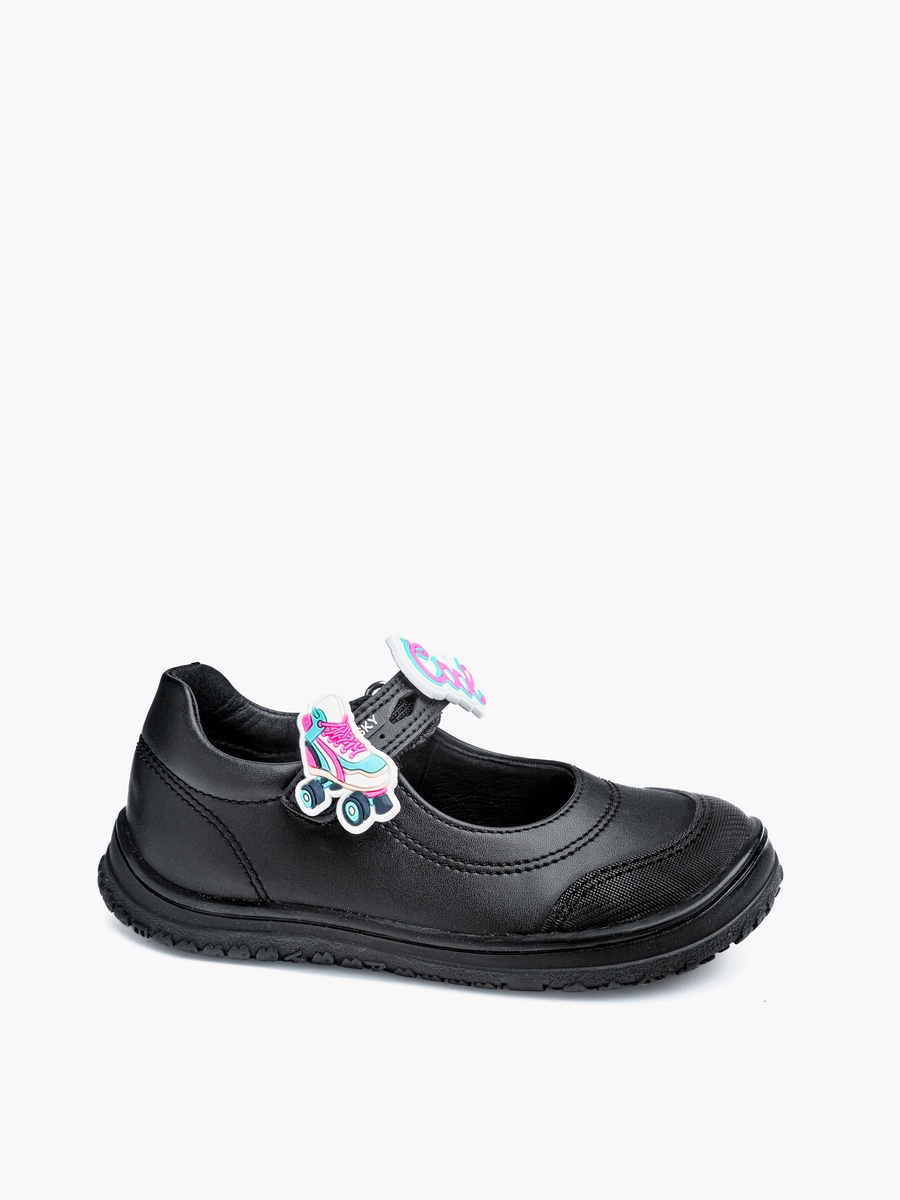 Girls Applique Hook and Loop Mary Jane School Shoes