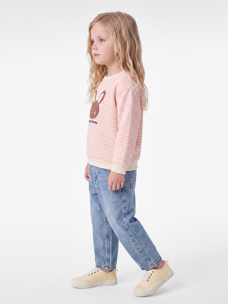 Baby Striped Cotton Sweatshirt with Bunny Applique