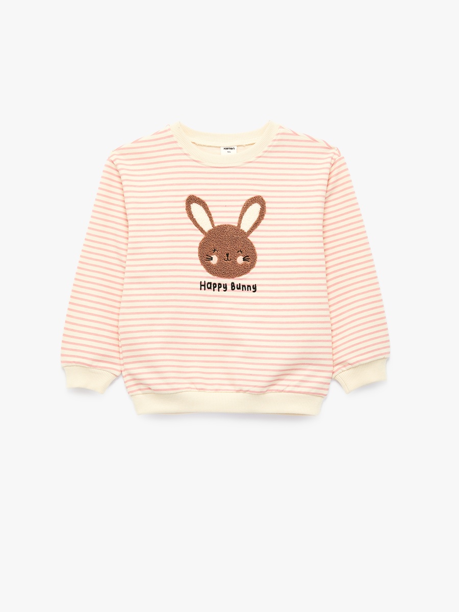Baby Striped Cotton Sweatshirt with Bunny Applique