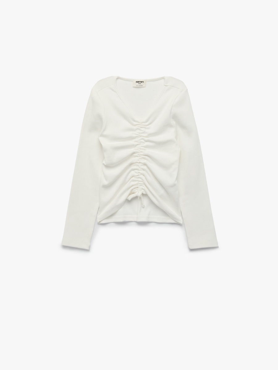 Girls Ribbed V-Neck Long Sleeve Top