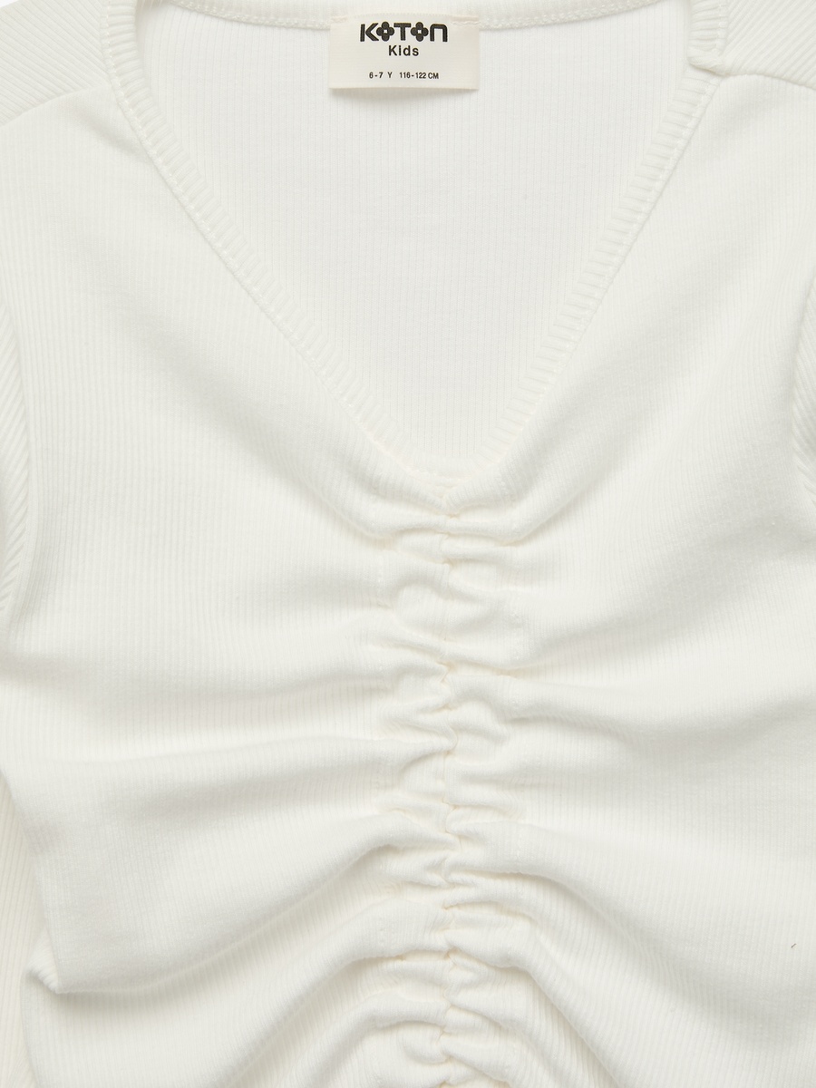 Girls Ribbed V-Neck Long Sleeve Top