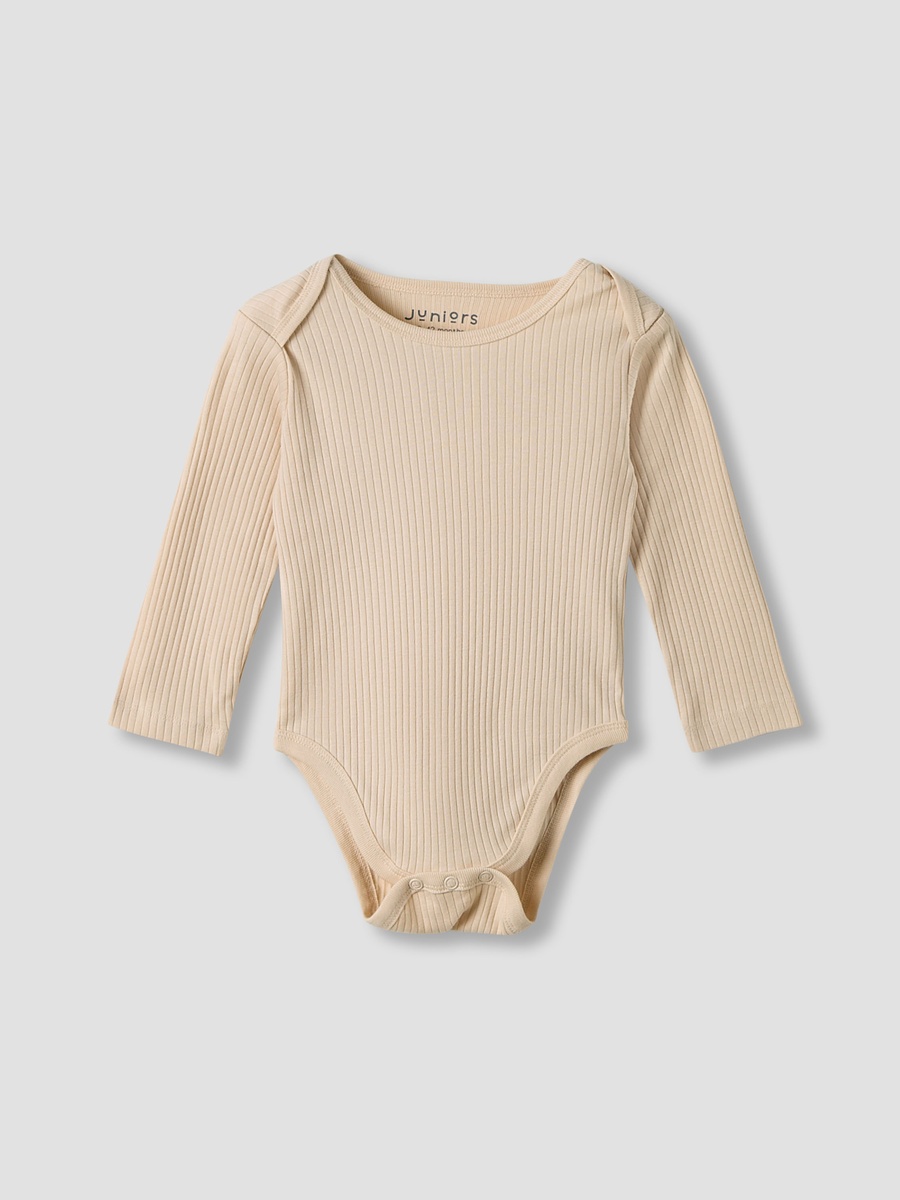Juniors Round Neck Bodysuit with Snap Button Closure - Cotton - Long Sleeves - Set of 3