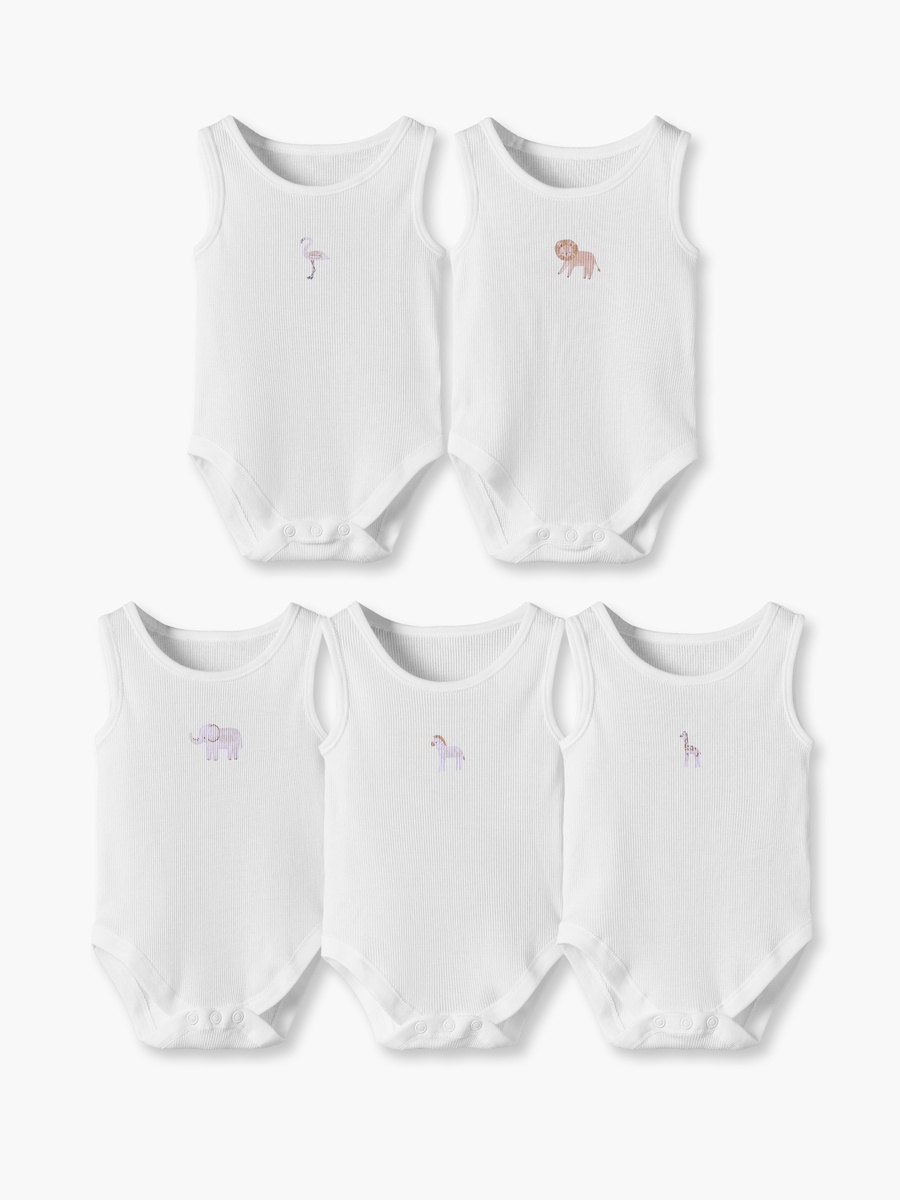 Pack of 5 Juniors Round Neck Sleeveless Bodysuit with Safari Print