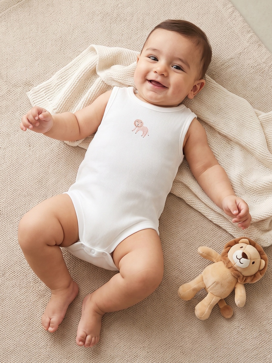 Pack of 5 Juniors Round Neck Sleeveless Bodysuit with Safari Print