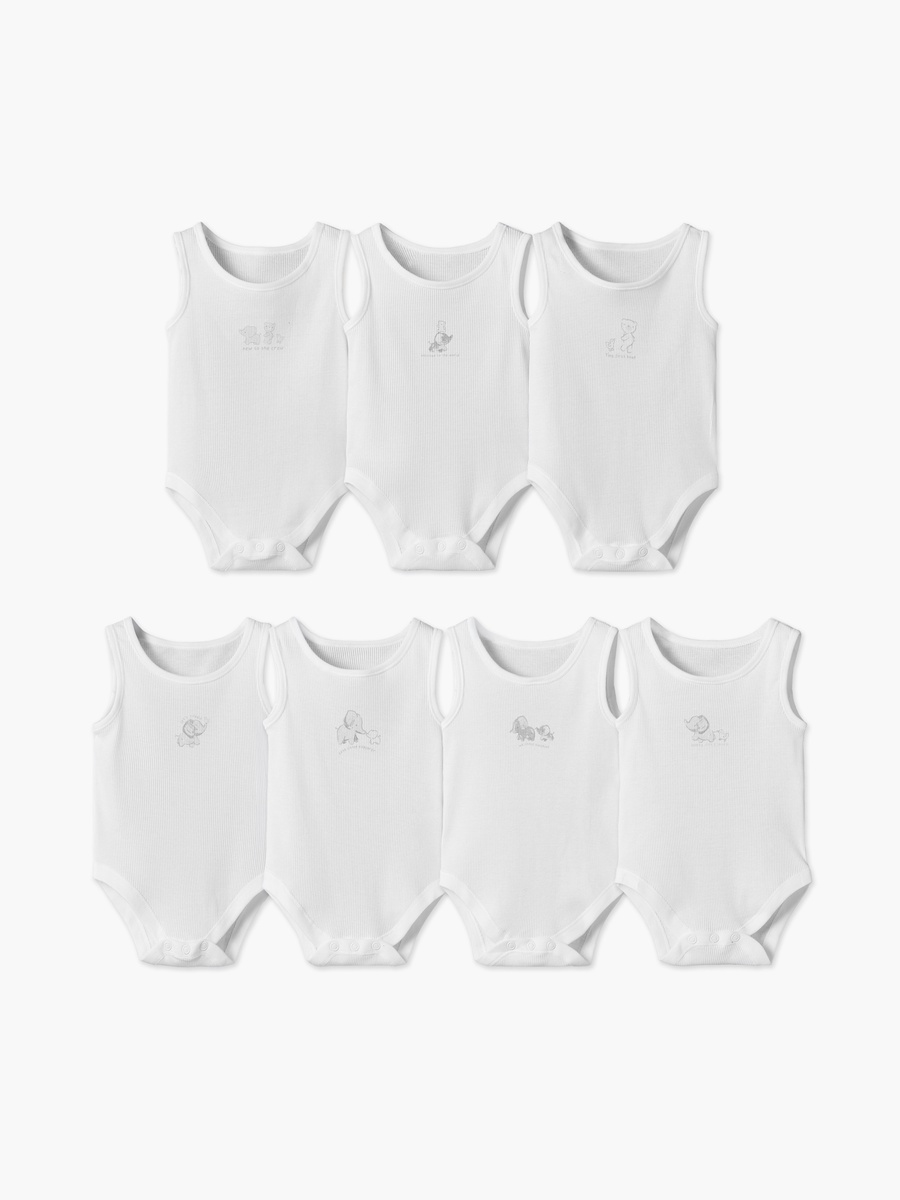 Pack of 7 Juniors Round Neck Sleeveless Bodysuit with Elephant Print