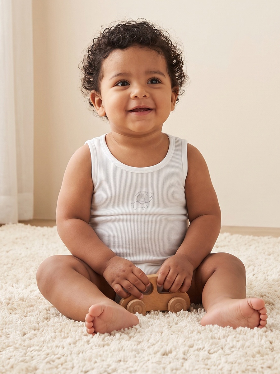 Pack of 7 Juniors Round Neck Sleeveless Bodysuit with Elephant Print