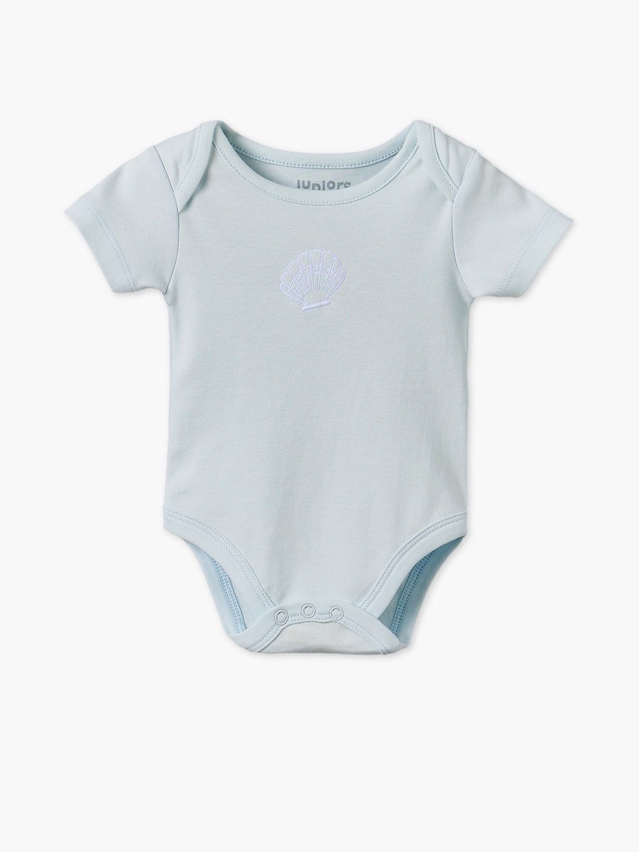 Juniors Cotton Crew Neck Short Sleeves Bodysuit with Seashell Embroidery