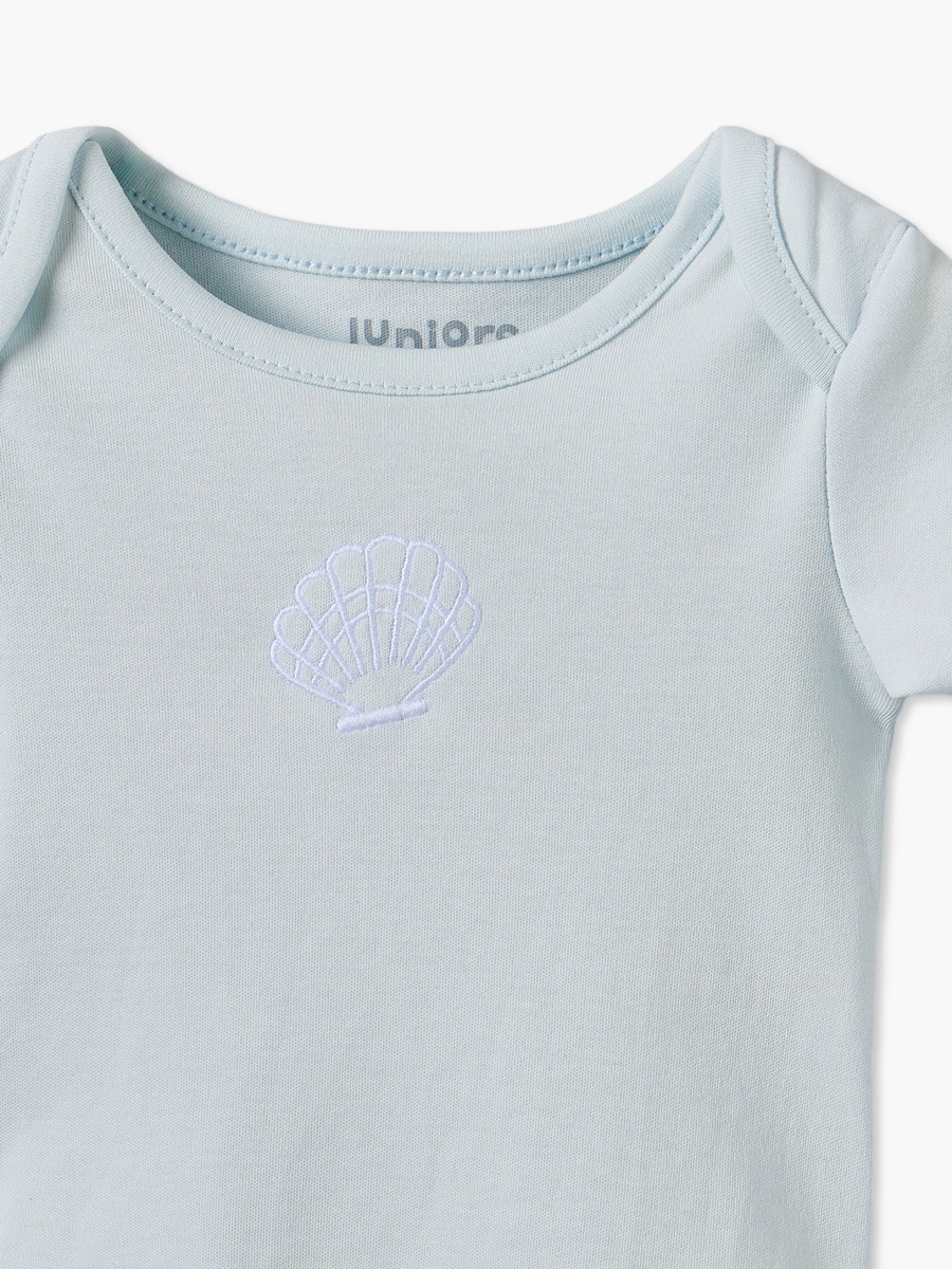 Juniors Cotton Crew Neck Short Sleeves Bodysuit with Seashell Embroidery