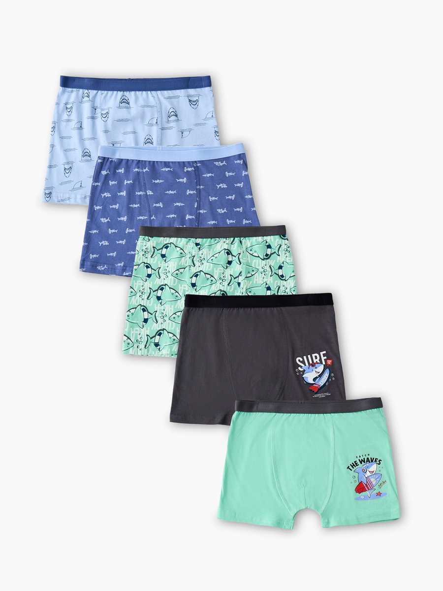 Pack of 5 Juniors Boxers with Shark Print